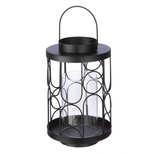 REMO SVEČTURIS-LATERNA D16CM, H25.5CM, MELNS, METĀLS/STIKLS