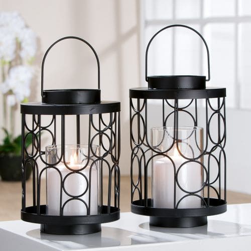 REMO SVEČTURIS-LATERNA D16CM, H25.5CM, MELNS, METĀLS/STIKLS