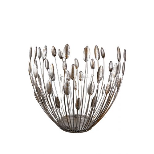 TREVI SVEČTURIS H27CM/D30CM, LAPU MOTĪVS, SUDRABA KR., METĀLS
