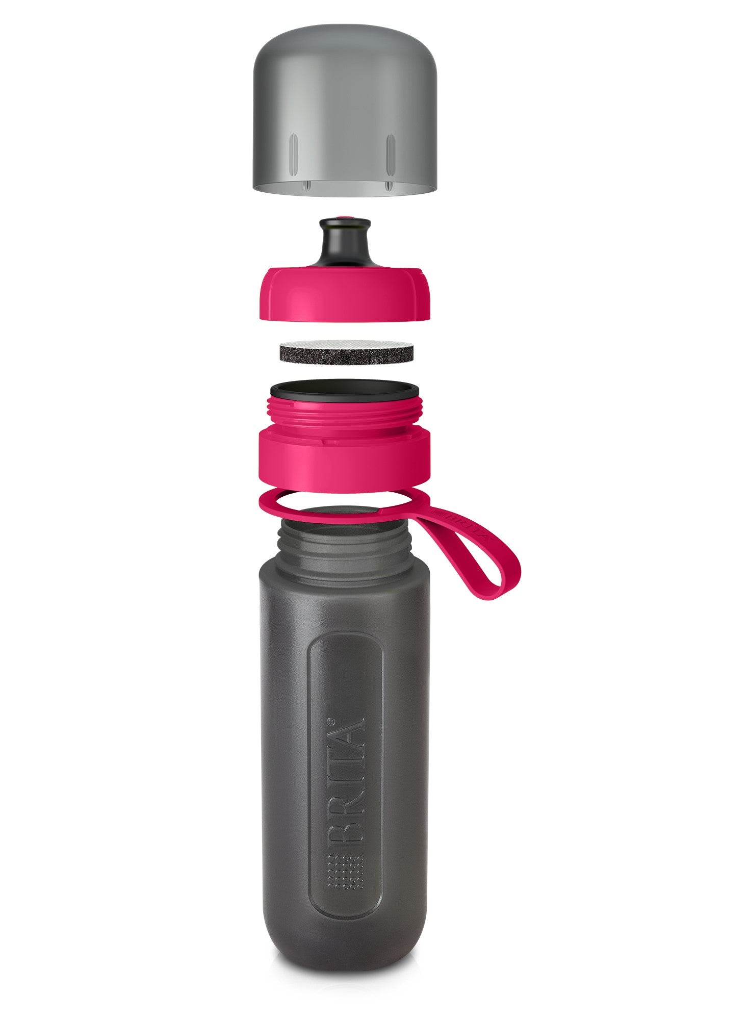 ACTIVE ŪDENS PUDELE AR FILTRU 600ML, MELNA AR ROZĀ VĀCIŅU**