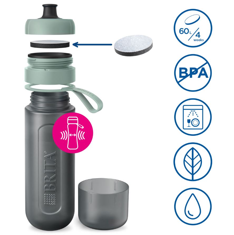 ACTIVE ŪDENS PUDELE AR FILTRU 600ML, GAIŠI ZAĻA