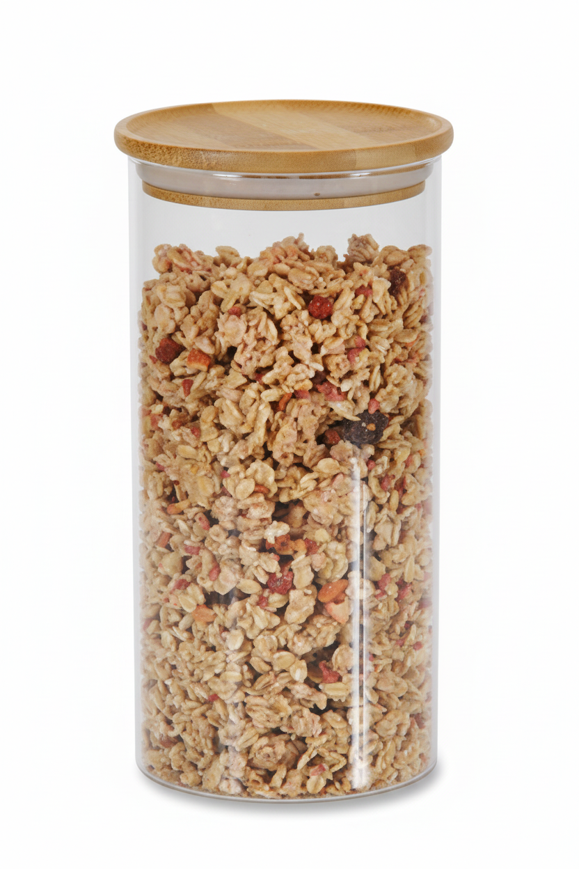 GLASS JAR WITH BAMBOO LID, 10X10X21 CM, FSC