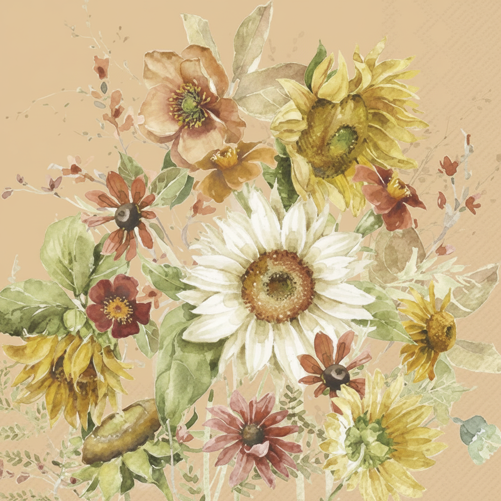 LATE SUMMER FLOWERS SALVETES 33x33CM 20GAB, BĒŠA, PAPĪRS