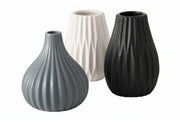WILMA VĀZE H12CM 3 VEIDI, BALTA, MELNA, PELĒKA, PORCELĀNS