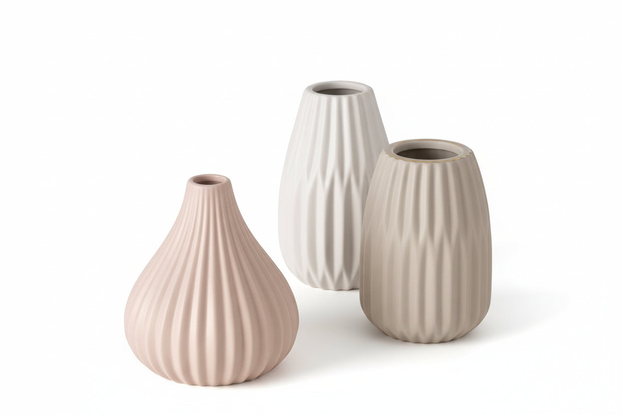 WILMA VĀZE H12CM 3 VEIDI, BALTA, ROZĀ, PELĒKA, PORCELĀNS