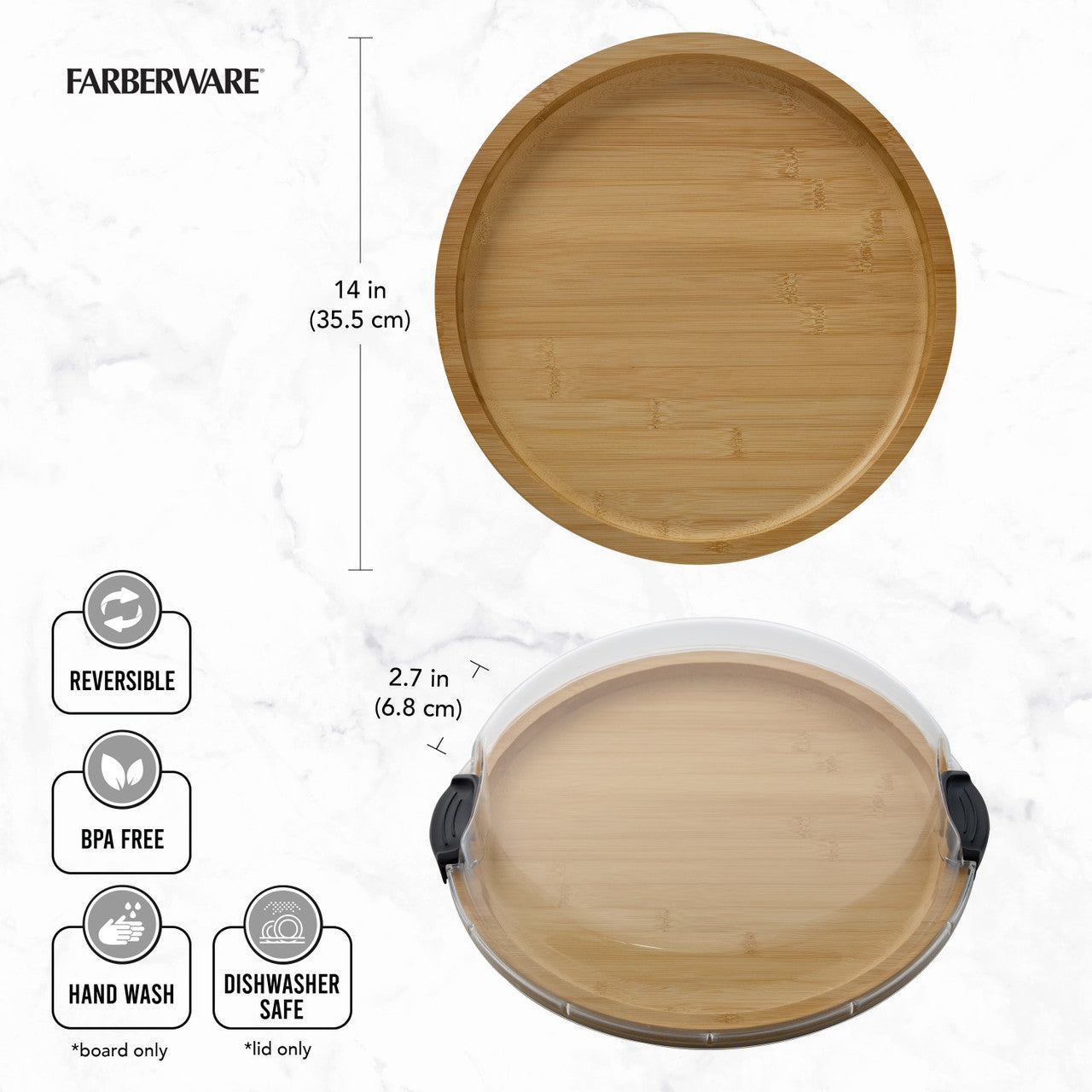 FARBERWARE UZKODU SERVĒŠANAS PLATE 35.5CM, AR VĀKU, BAMBUSS/PVC