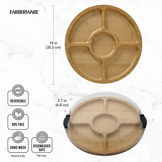 FARBERWARE UZKODU SERVĒŠANAS PLATE 35.5CM AR IEDAĻĀM, BAMBUSA KOKA, AR VĀKU, PVC