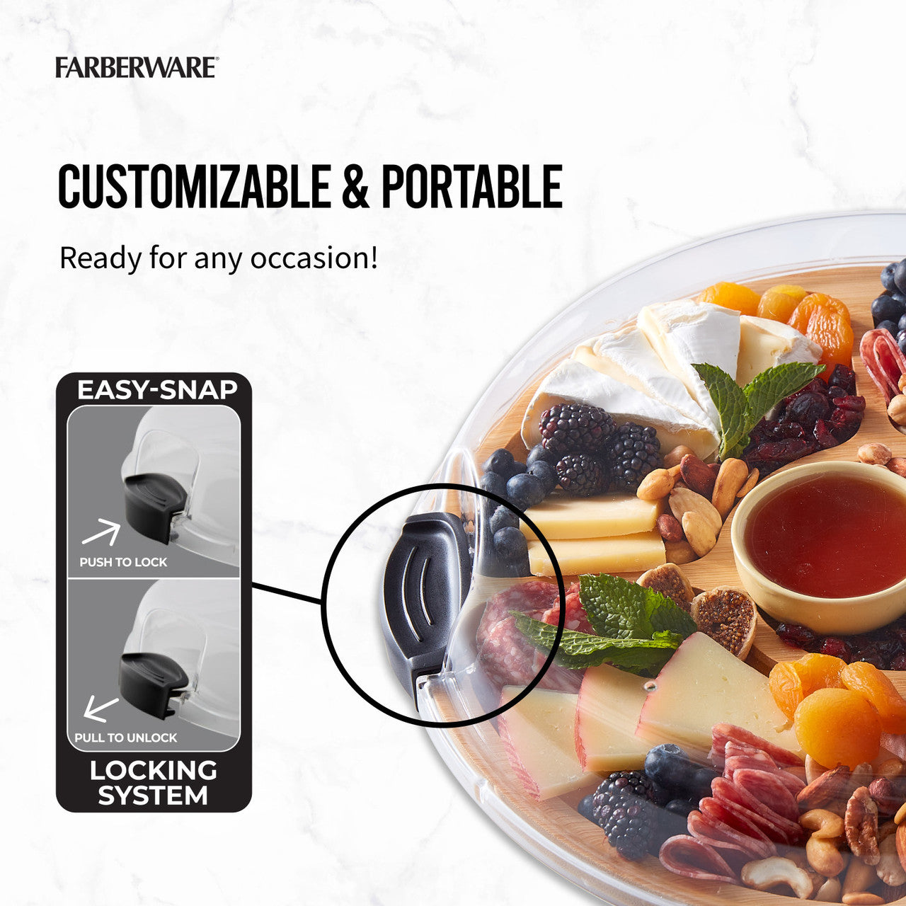 FARBERWARE UZKODU SERVĒŠANAS PLATE 35.5CM AR IEDAĻĀM, BAMBUSA KOKA, AR VĀKU, PVC