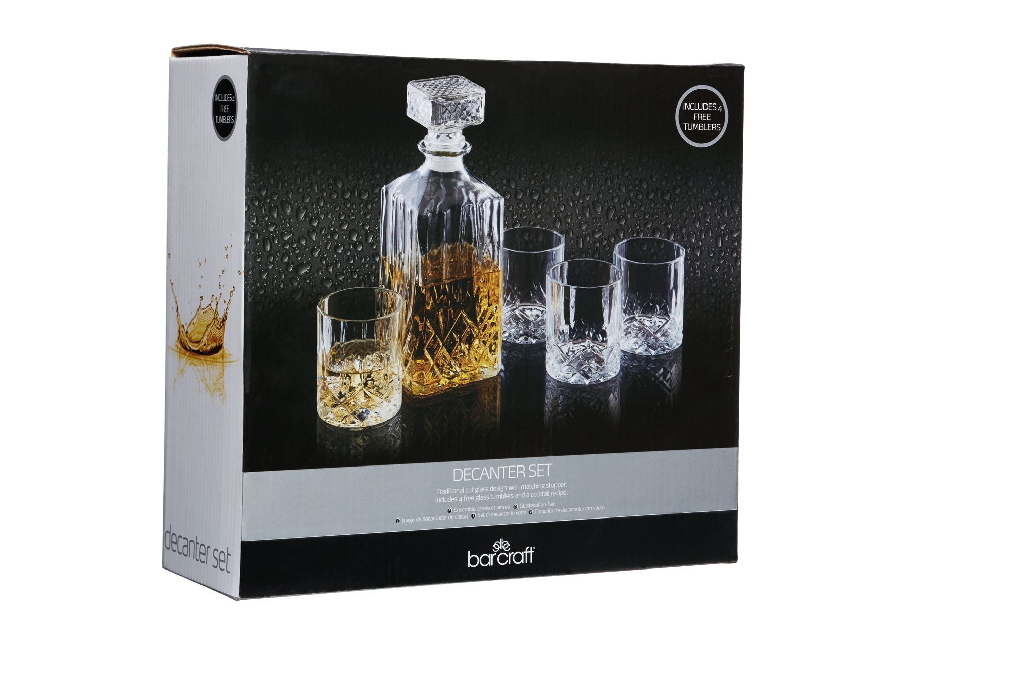 BARCRAFT VISKIJA GLĀŽU KOMPLEKTS AR KARAFI 900ML/200ML, DĀVANU KASTĒ