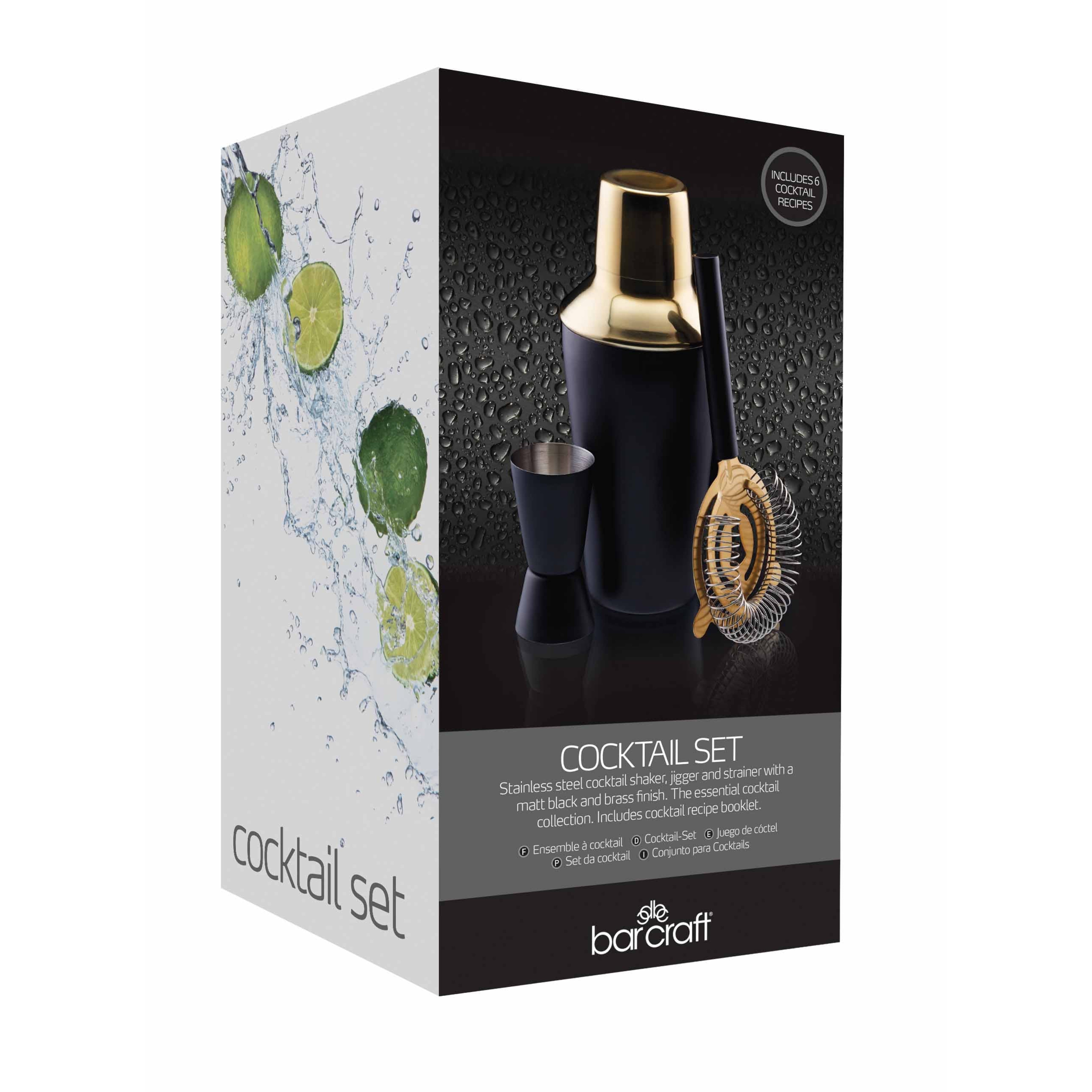 BARCRAFT KOKTEIĻU KOMPLEKTS 500ML 3PR., MELNS, N/T, DĀVANU KASTĒ