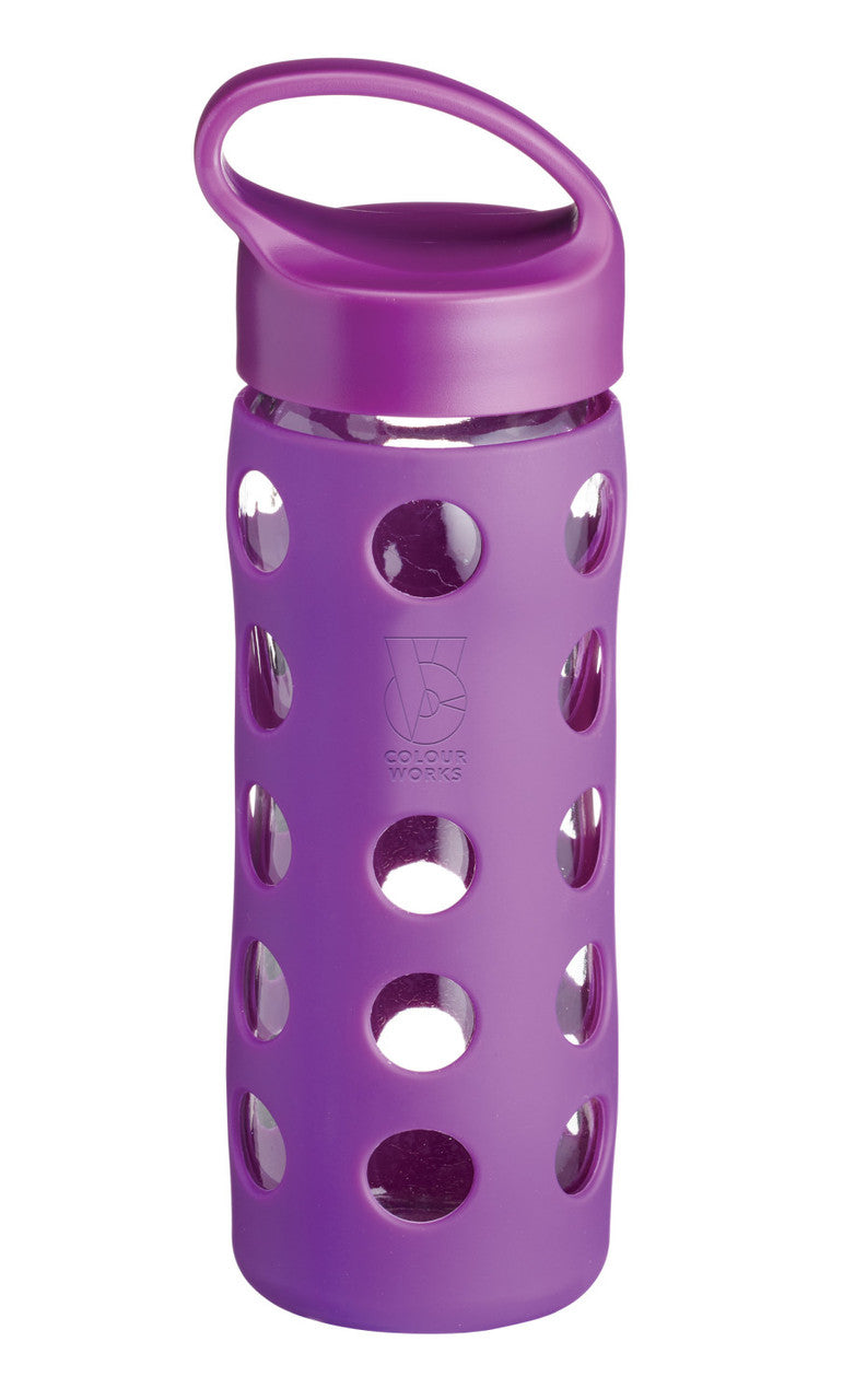 COLOURWORKS ŪDENS PUDELE 450ML, ASORTĒTAS KR., STIKLS/SILIKONS#