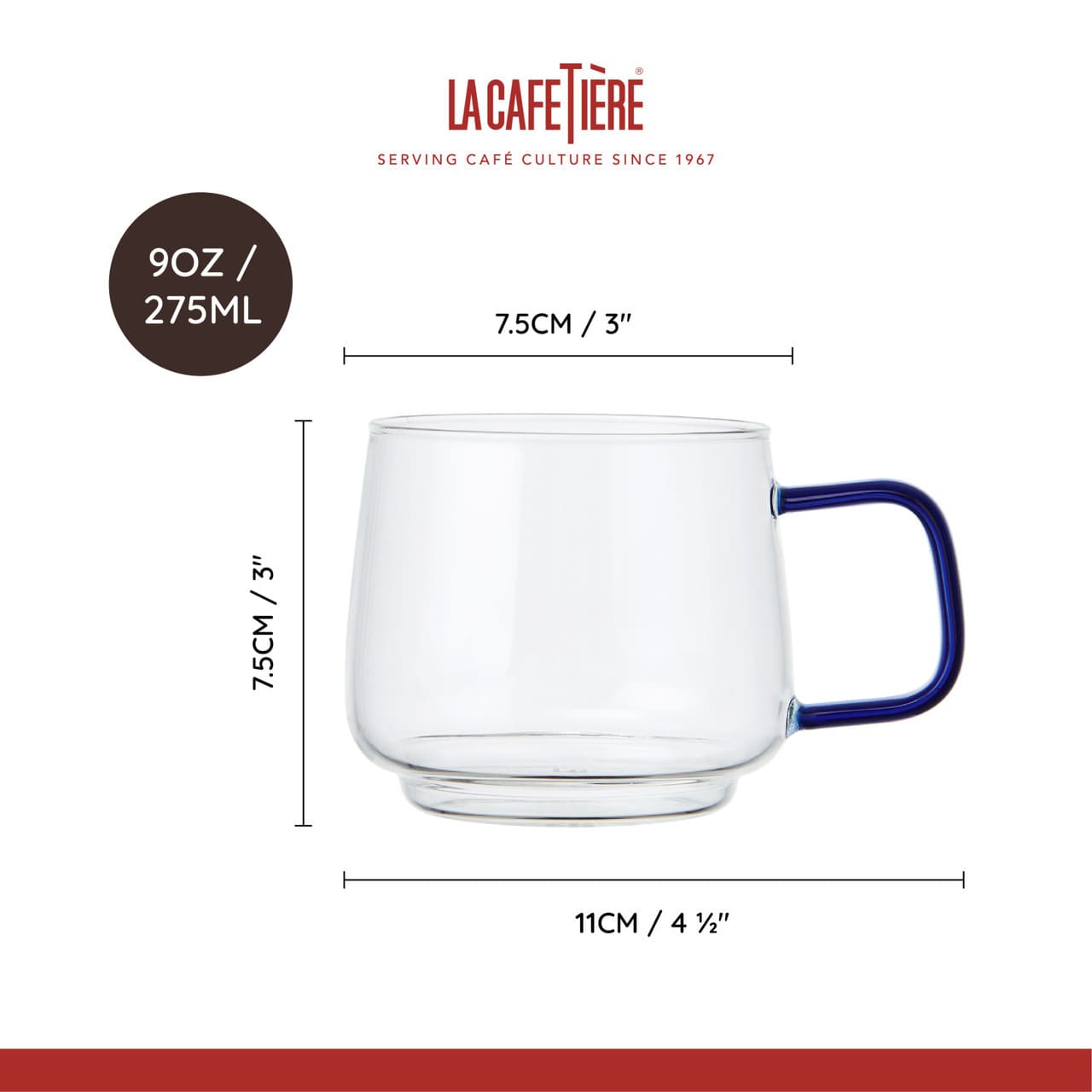 LA CAFETIÈRE KRŪZES 275ML, KOMPL.2GAB, STIKLS, AR ZILIEM ROKTURIEM
