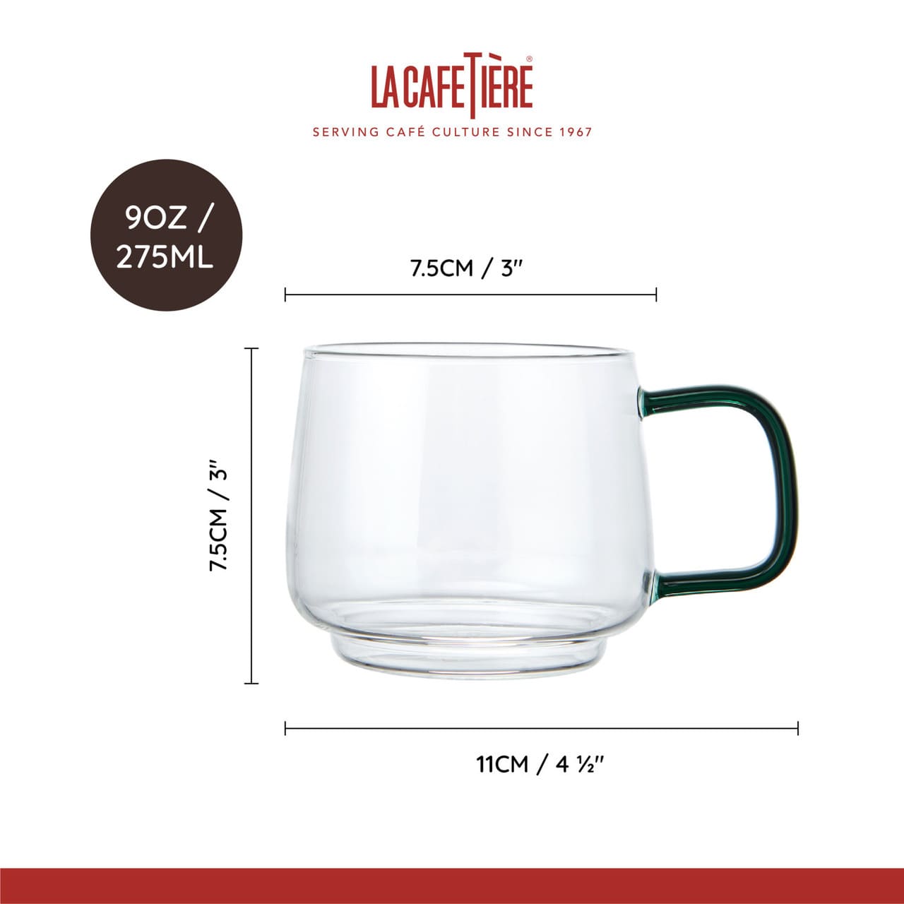 LA CAFETIÈRE KRŪZES 275ML, KOMPL.2GAB, STIKLS, AR ZAĻIEM ROKTURIEM