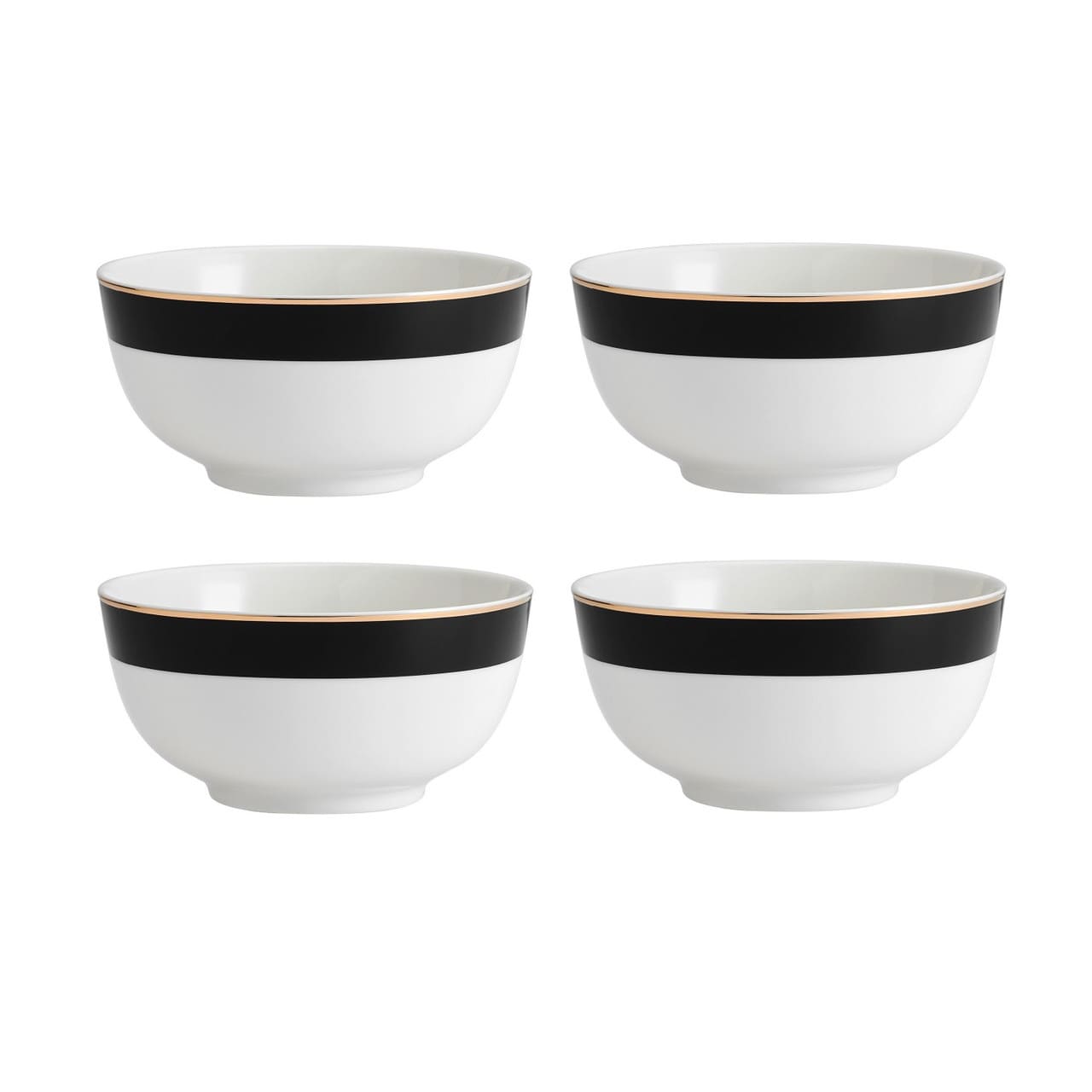 MIKASA  LUXE DECO BĻODAS 14CM, 500ML, KOMPL. 4GAB, BALTS/MELNS, PORCELĀNS