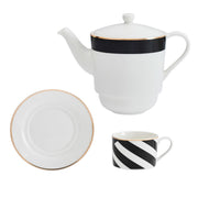 MIKASA LUXE DECO TĒJAS KOMPL.1 PERS. TĒJKANNA 500ML, TASE 250ML AR APAKŠTASI, BALTS/MELNS, PORCELĀNS