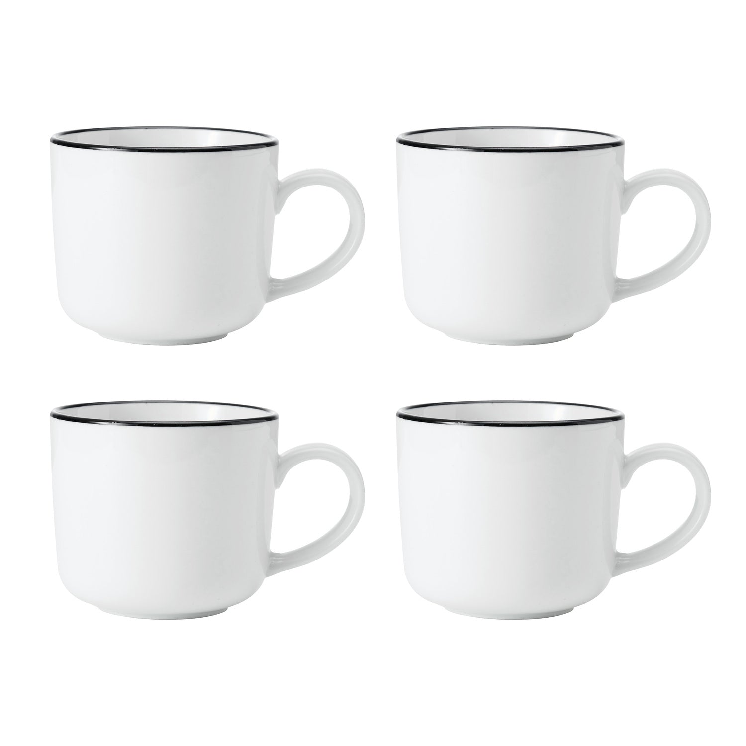 MIKASA LIMESTONE KRŪZES 360ML 4GAB, BALTA AR MELNU MALU, PORCELĀNS