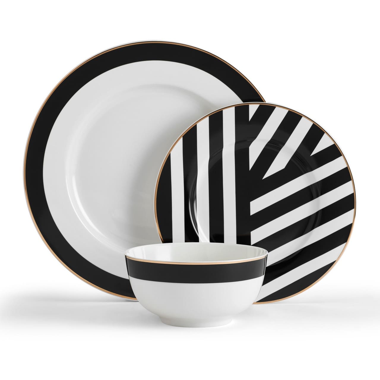 MIKASA LUXE DECO PUSDIENU SERVĪZE 4PERS., 12PIED., BALTS/MELNS, PORCELĀNS