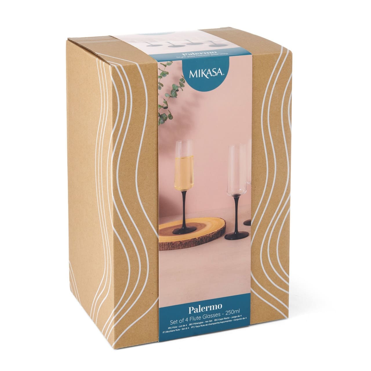 MIKASA PALERMO ŠAMPANIEŠA GLĀZES 250ML, MELNA KĀJIŅA, K4, KRISTALINS
