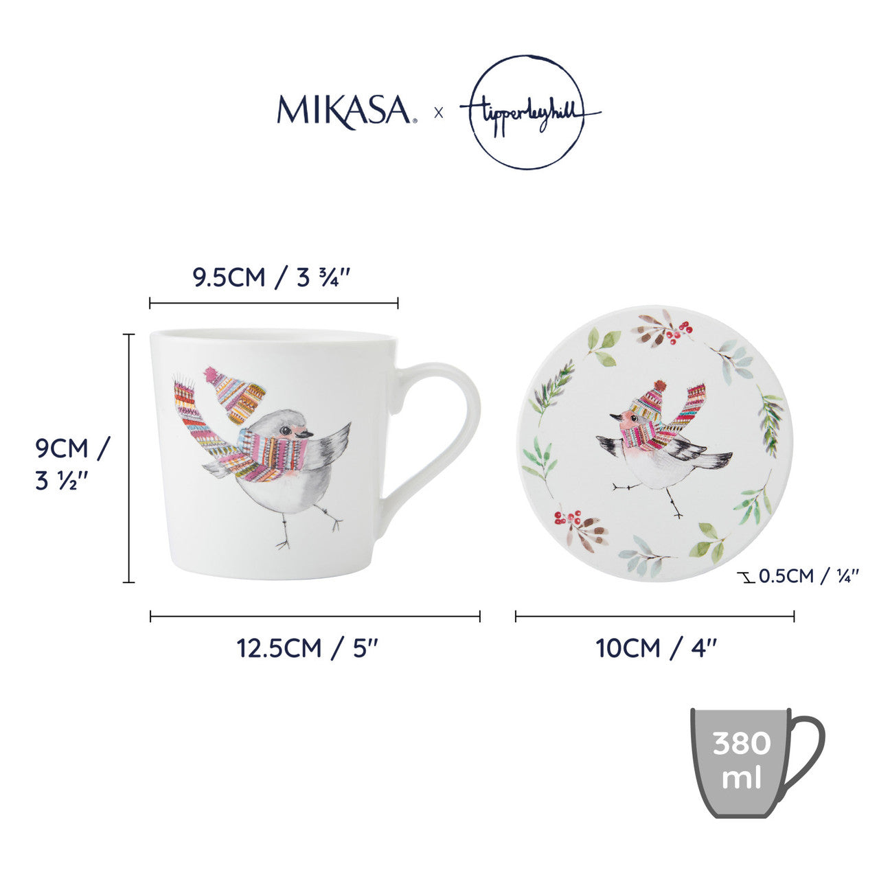 MIKASA TIPPERLEYHILL ROBIN KRŪZE 380ML AR PALIKTNI/VĀCIŅU, PORCELĀNS