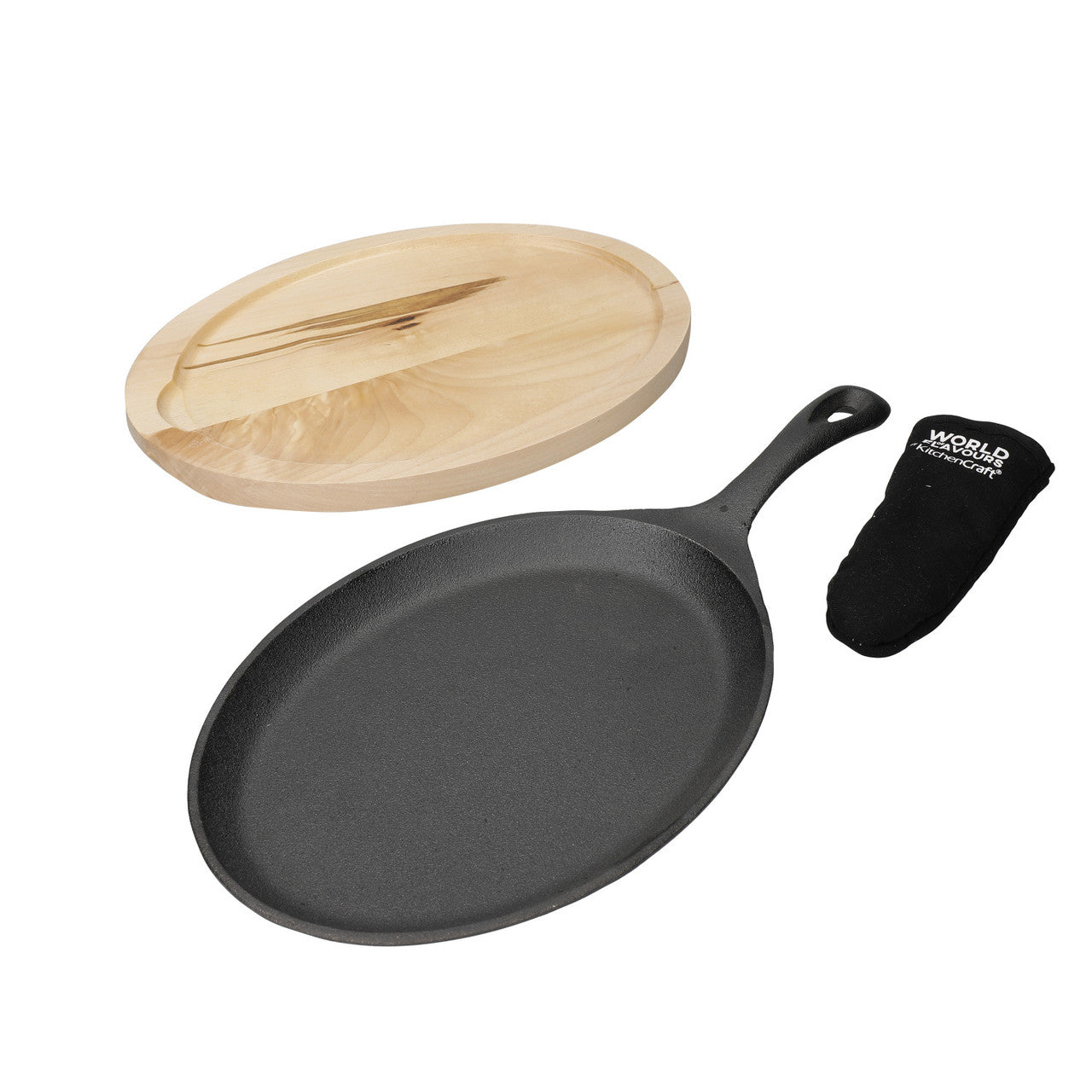 WORLD OF FLAVOURS FAJITA SIZZLER KOMPL. PANNA AR PALIKTNI, 18.9X41X5CM, MELNA/BRŪNA, ČUGUNS/KOKS