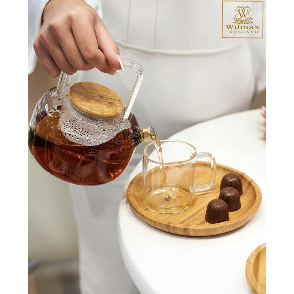 TĒJKANNA 1L AR BAMBUSA VĀCIŅU, AUGSTS ROKT., STIKLS