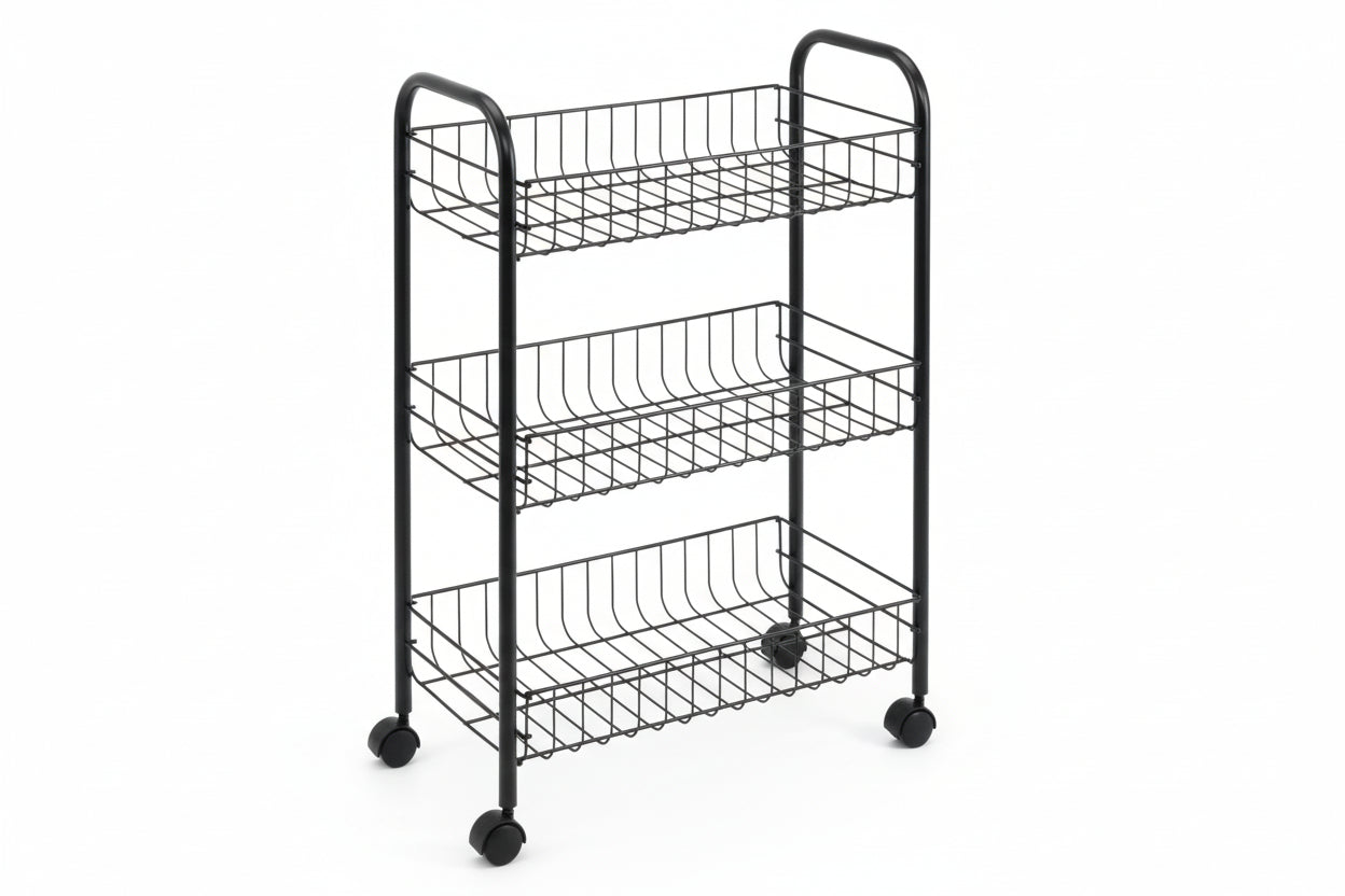 LAVA LUGANO PLAUKTS UZ RITEŅIEM 41x23x63CM, 3-STĀVU, MELNS, NER.TĒR.