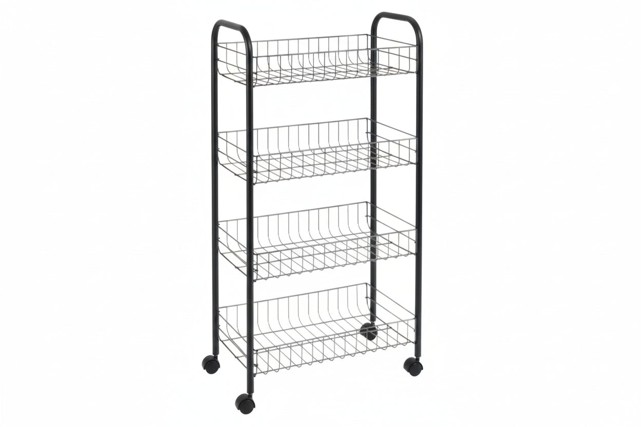 LAVA ASCONA PLAUKTS UZ RITEŅIEM 41X23X84CM, 4-STĀVU, MELNS, NER.TĒR.