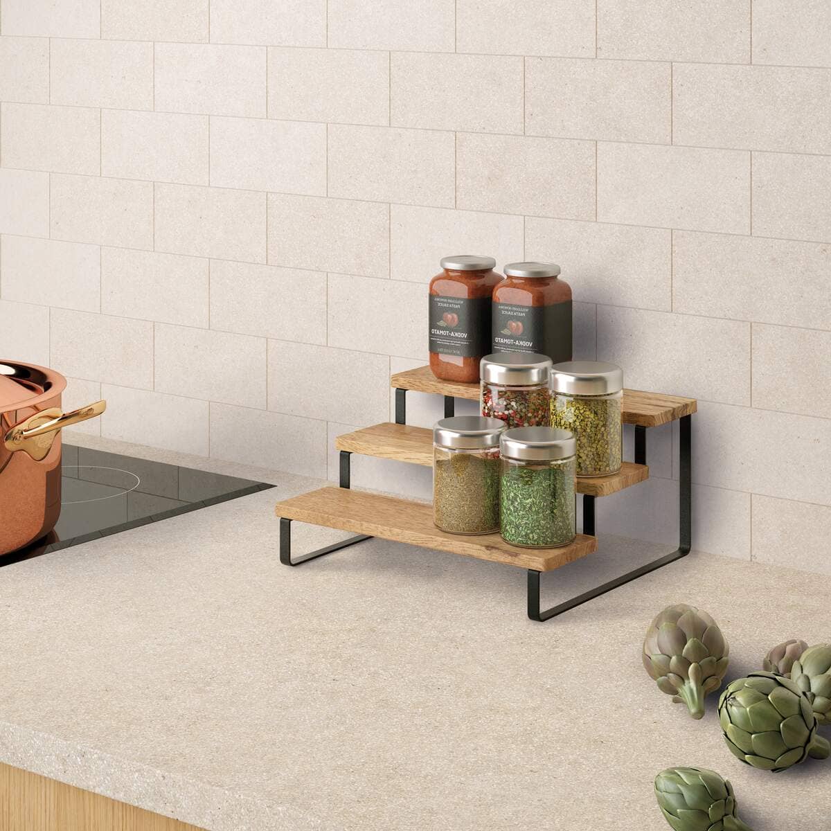 YORK LAVA PLAUKTS GARŠVIELĀM 27x23x13CM, 3-STĀVU, MELNS/KOKS, NER.TĒR./AKĀCIJA, TOUCH THERM PĀRKL.