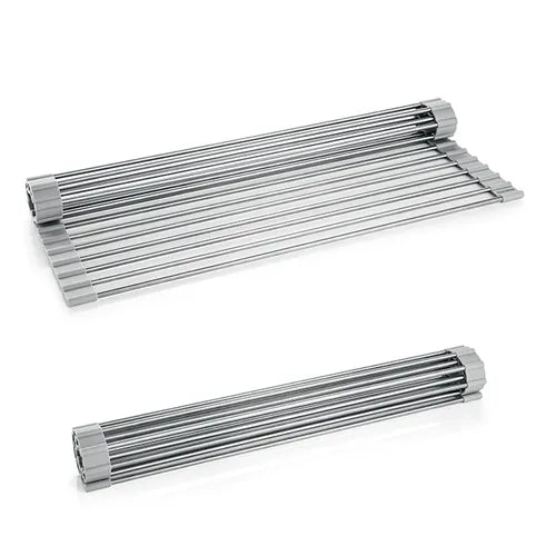 PURO DISH DRYER FOR SINK 43x34CM, FOLDABLE, STAINLESS STEEL/SILICONE