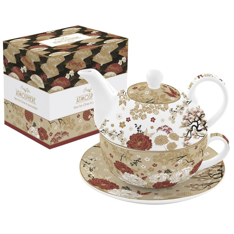 KIMONO TĒJAS KOMPL. TĒJKANNA 350ML, KRŪZE 350ML AR APAKŠTASI, PORCELĀNS, DĀVANU KASTĒ