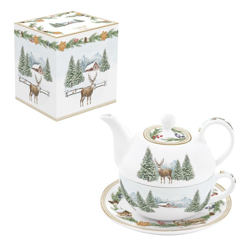 WHITE FOREST TĒJAS KOMPL. TĒJKANNA 350ML, KRŪZE 350ML AR APAKŠTASI, PORCELĀNS, DĀVANU KASTĒ