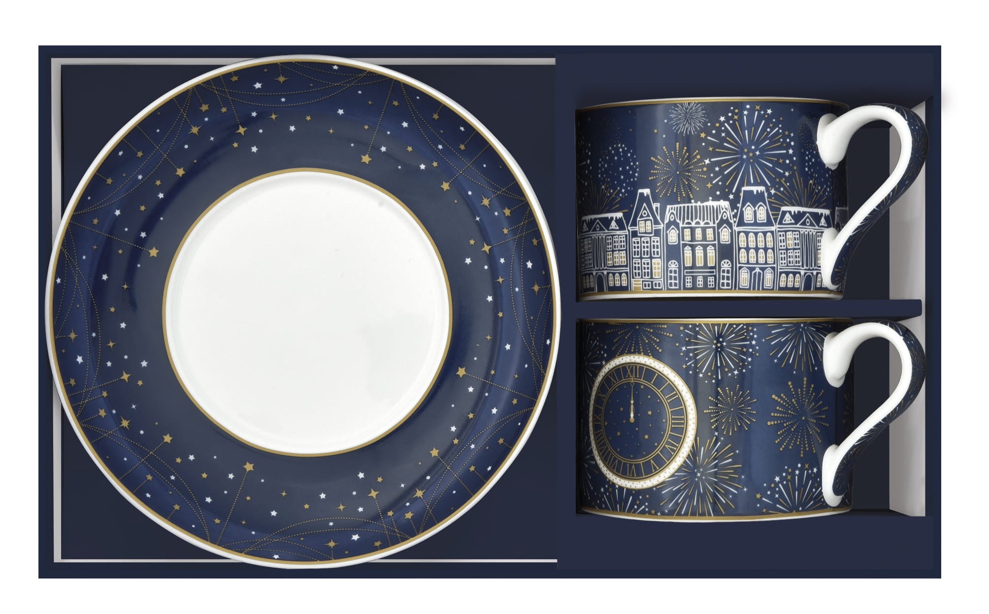 MIDNIGHT TASES 240ML, AR APAKŠTASĒM, KOMPL. 2GAB, PORCELĀNS, DĀVANU KASTĒ