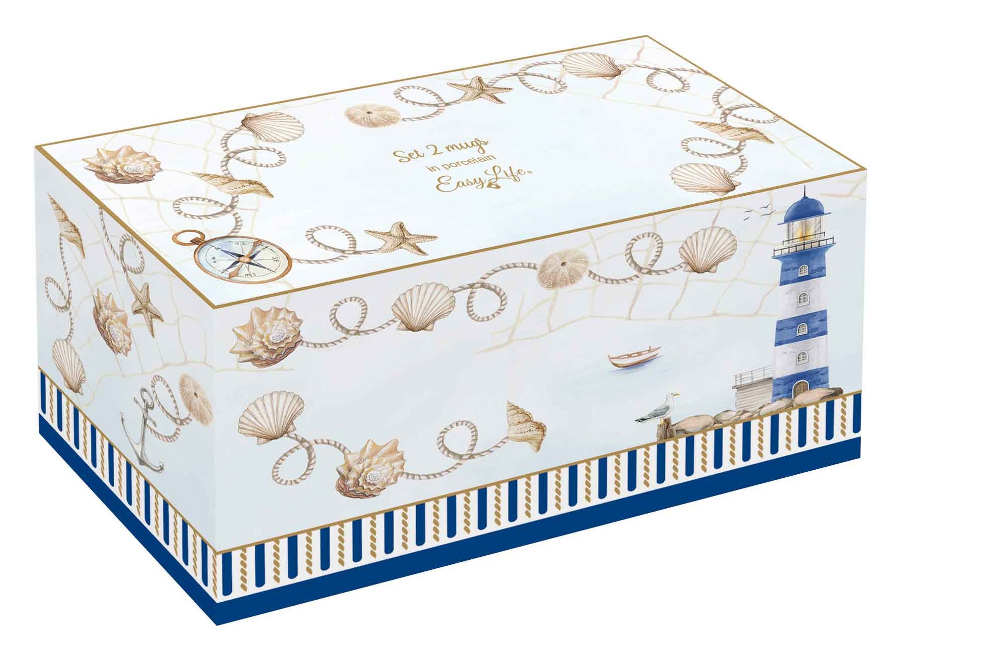 BLUE LIGHTHOUSE KRŪZES 350ML KOMPL. 2GAB, PORCELĀNS, DĀVANU KASTĒ