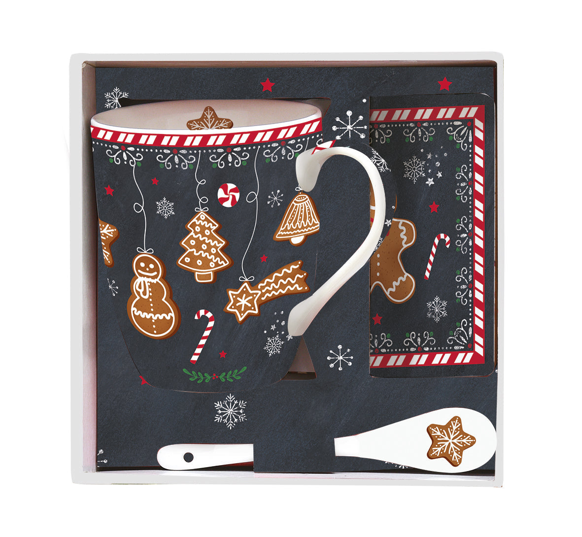 GINGERBREAD KOMPLEKTS, KRŪZE 350ML AR PIEDERUMIEM, DĀVANU KASTĒ, PORCELĀNS