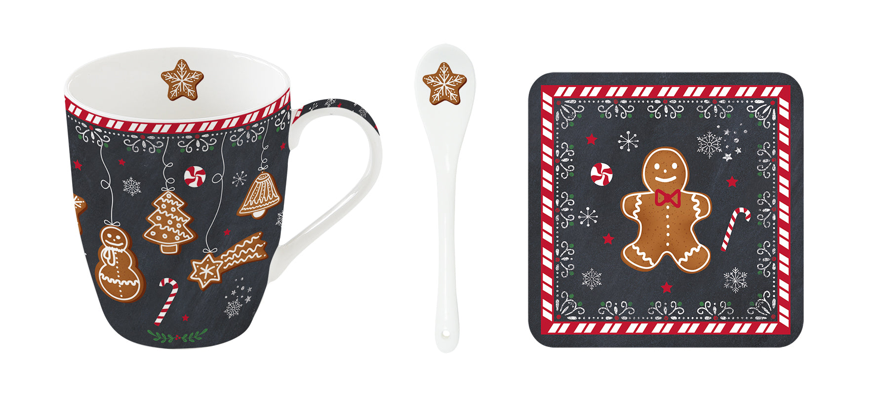GINGERBREAD KOMPLEKTS, KRŪZE 350ML AR PIEDERUMIEM, DĀVANU KASTĒ, PORCELĀNS