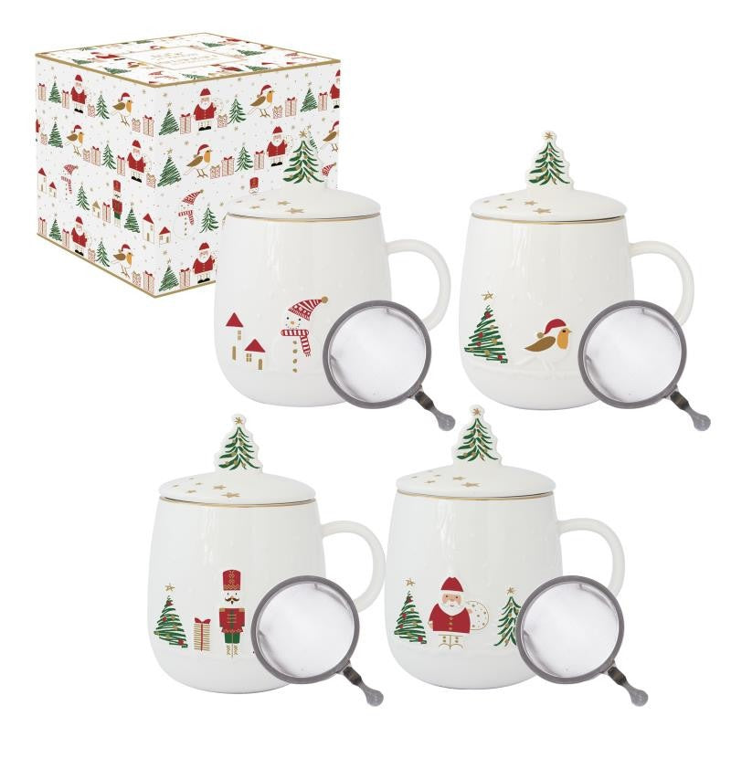 LET IT SNOW KRŪZE 450ML AR SIETIŅU UN VĀCIŅU 4 VEIDI, PORCELĀNS, DĀVANU KASTĒ