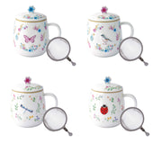 FANCY GARDEN KRŪZE 450ML AR SIETIŅU UN VĀCIŅU, 4 VEIDI, PORCELĀNS, DĀVANU KASTĒ