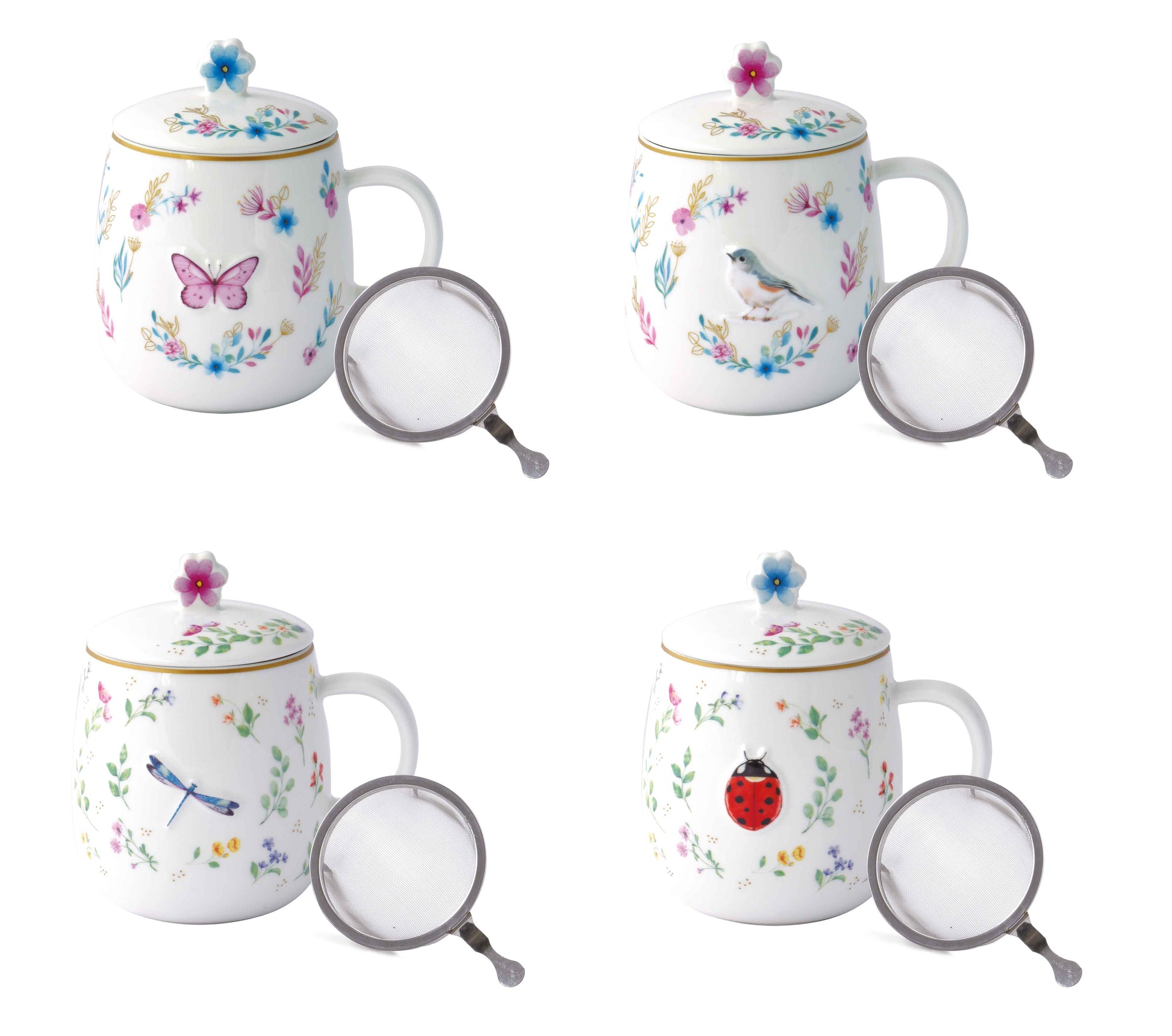 FANCY GARDEN KRŪZE 450ML AR SIETIŅU UN VĀCIŅU, 4 VEIDI, PORCELĀNS, DĀVANU KASTĒ