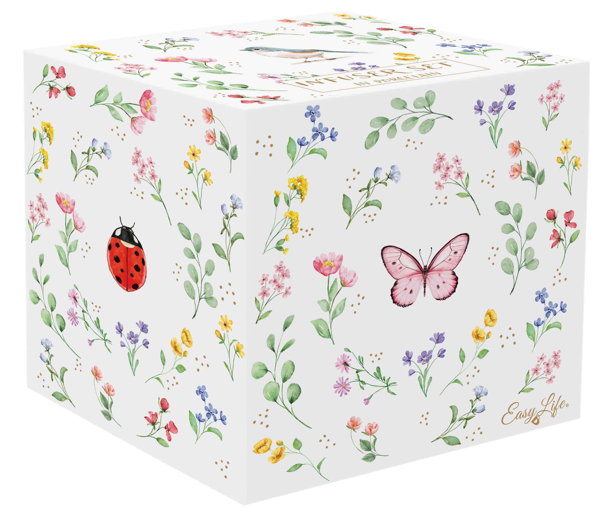 FANCY GARDEN KRŪZE 450ML AR SIETIŅU UN VĀCIŅU, 4 VEIDI, PORCELĀNS, DĀVANU KASTĒ