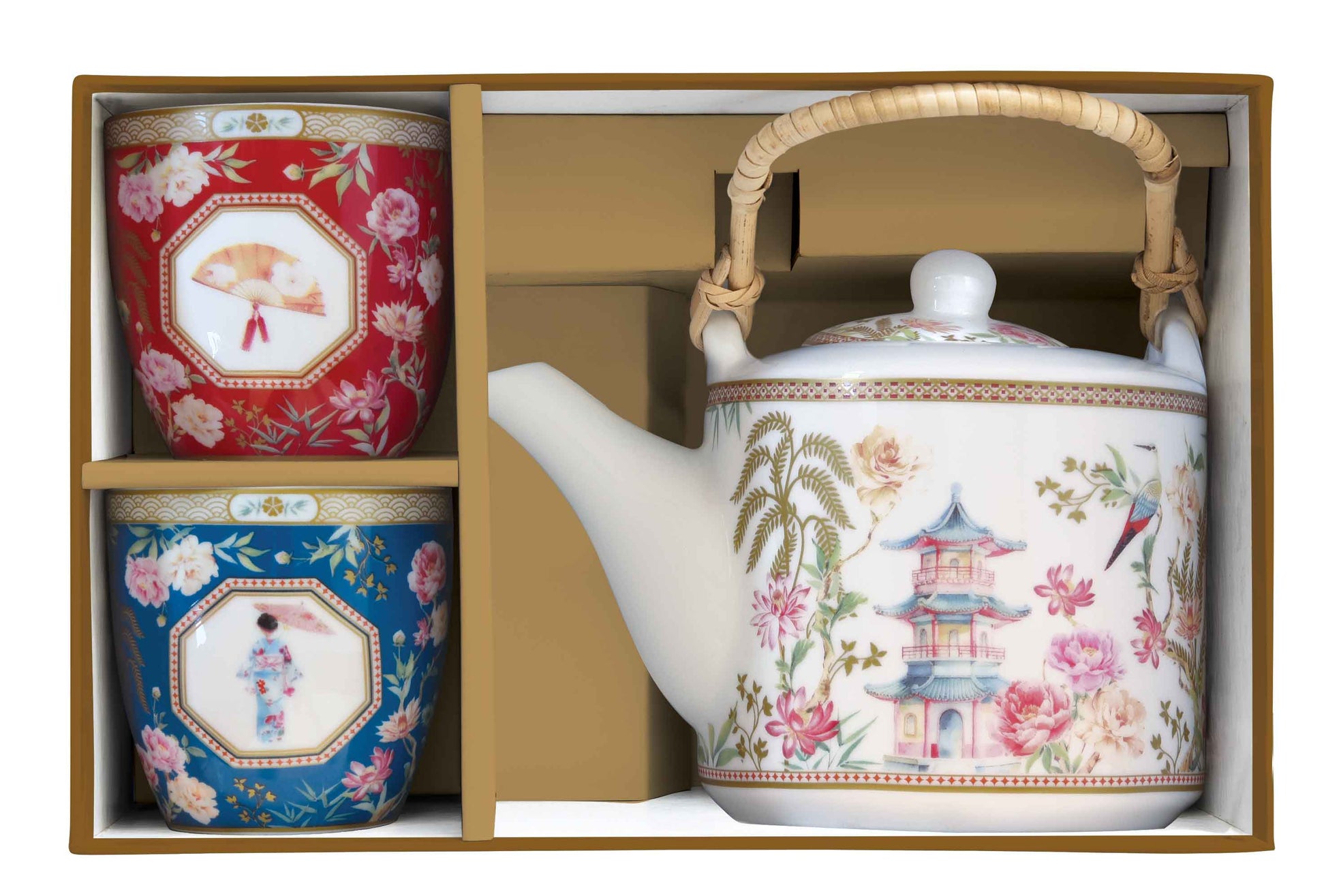JARDINS D'ORIENT TĒJAS KOMPL. TĒJKANNA 600ML AR SIETIŅU, TASES 160ML 2GAB, PORCELĀNS, DĀVANU KASTĒ