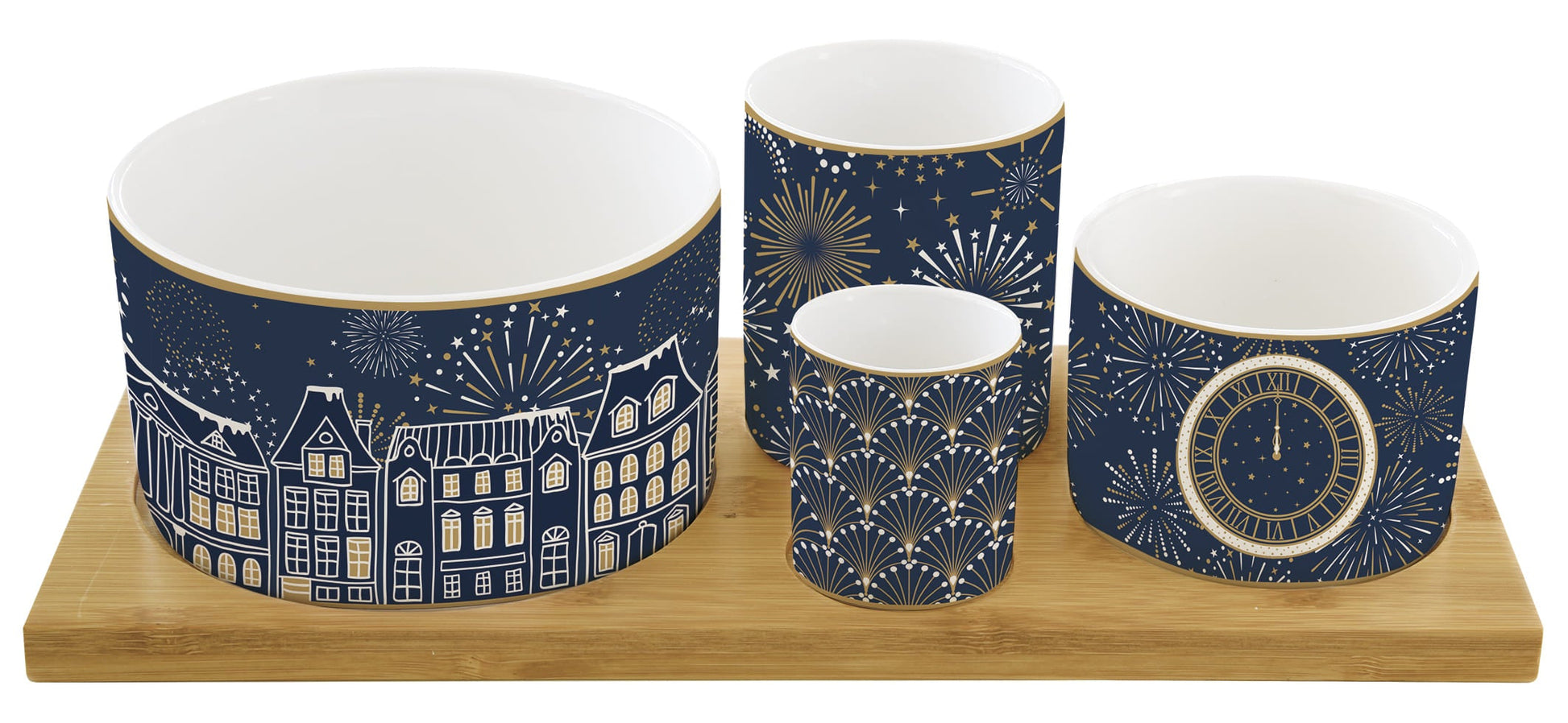 MIDNIGHT UZKODU TRAUCIŅU KOMPL. 4 GAB, PALIKTNIS 29x13CM, PORCELĀNS/BAMBUSS, DĀVANU KASTĒ