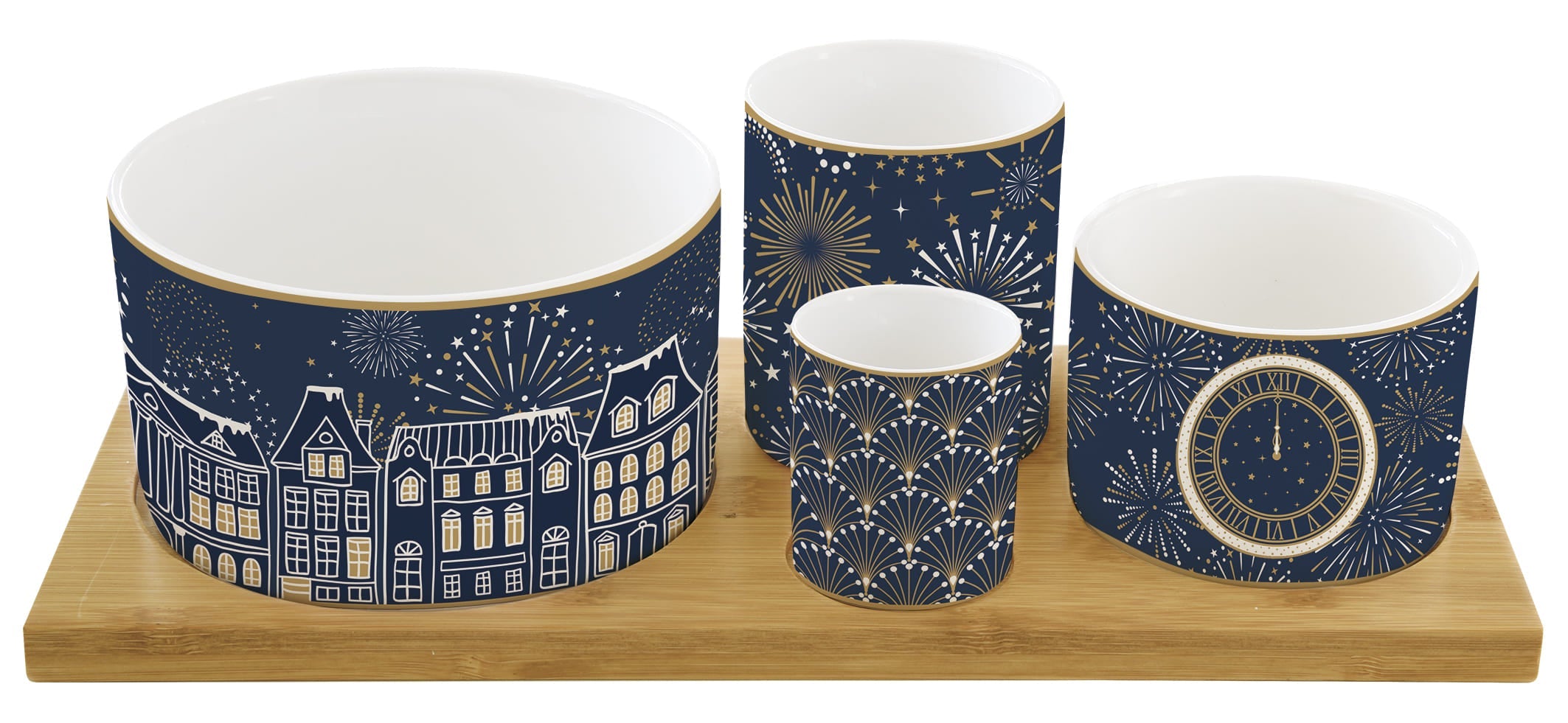 MIDNIGHT UZKODU TRAUCIŅU KOMPL. 4 GAB, PALIKTNIS 29x13CM, PORCELĀNS/BAMBUSS, DĀVANU KASTĒ
