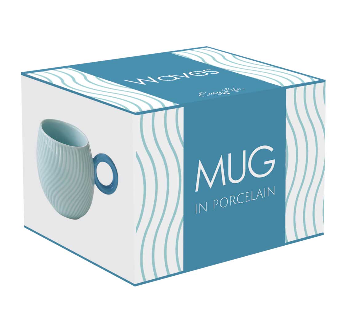 WAVES LIGHT BLUE KRŪZE 350ML, ZILA, PORCELĀNS, DĀVANU KASTĒ
