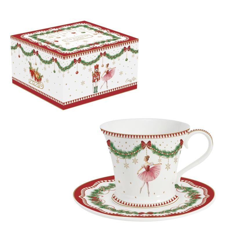 MAGIE DE NOEL TASE 200ML, AR APAKŠTASI, PORCELĀNS, DĀVANU KASTĒ