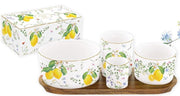 FLEURS ET CITRONS KOMPL. BĻODIŅAS 12/8/6.5/4.5CM, PALIKTNIS 29x13CM, PORCELĀNS/AKĀCIJAS KOKS