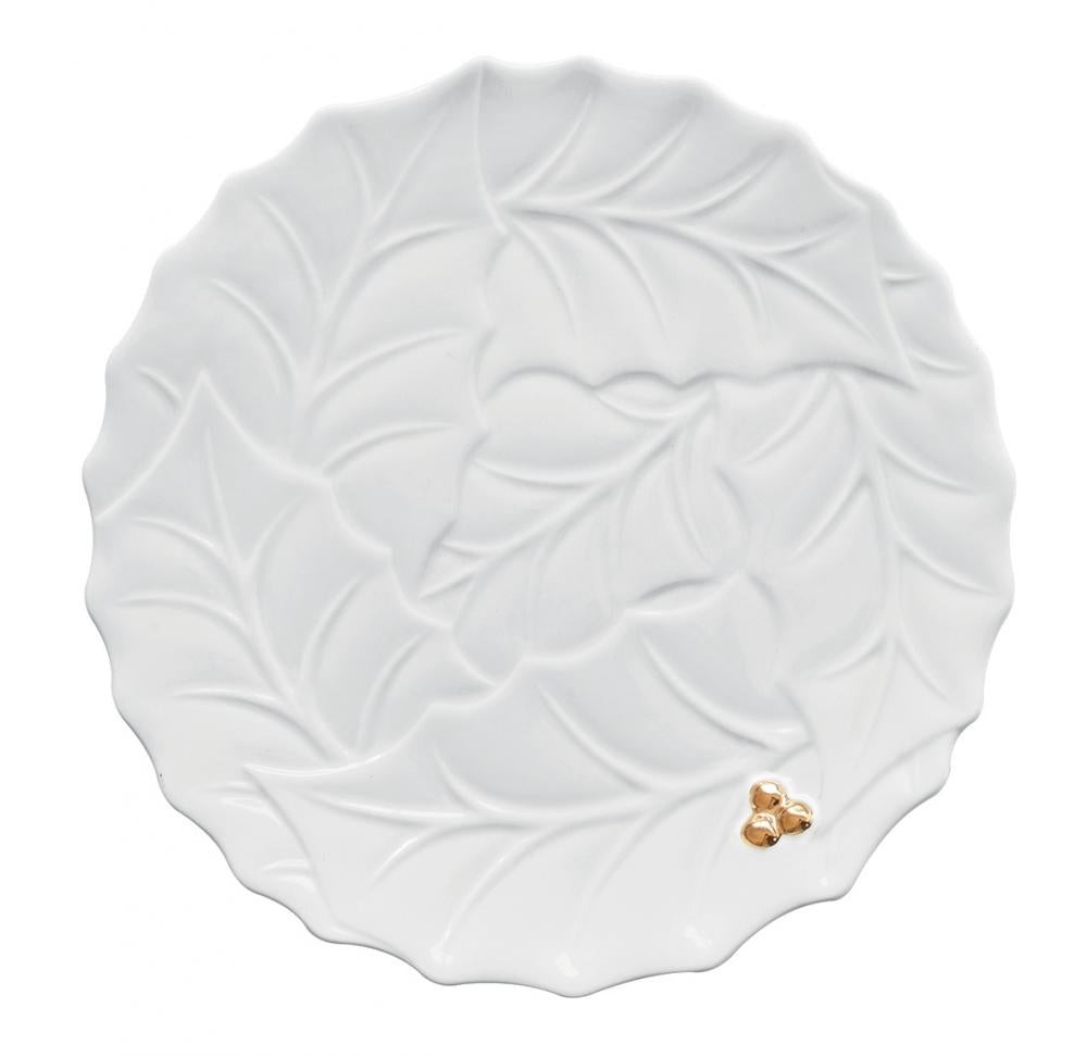 HOLLY&BERRIES BALTS DESERTA ŠĶĪVIS LAPA 20CM, PORCELĀNS