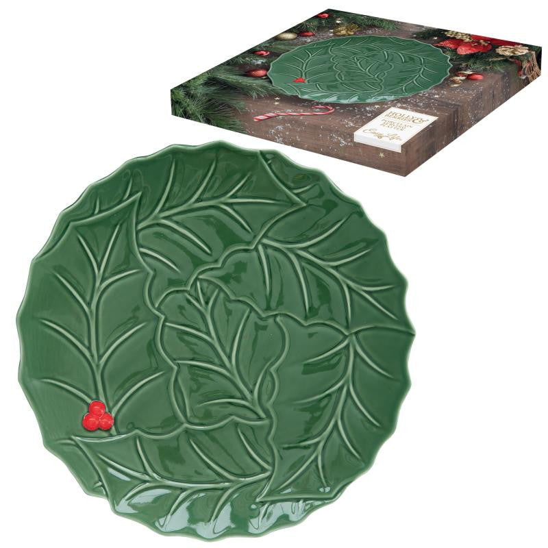 HOLLY & BERRIES GREEN KŪKU SERVĒJAMAIS ŠĶĪVIS D30CM, ZAĻŠ, PORCELĀNS