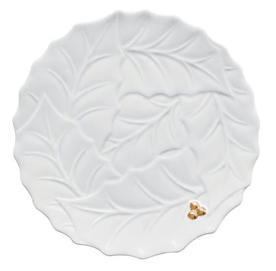 HOLLY&BERRIES BALTS ŠĶĪVIS LAPA 30CM, PORCELĀNS