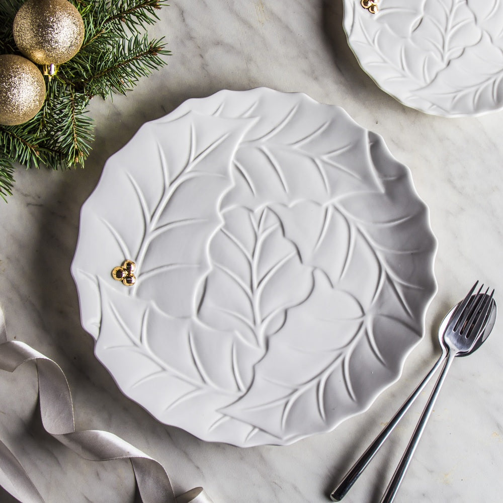 HOLLY&BERRIES BALTS ŠĶĪVIS LAPA 30CM, PORCELĀNS