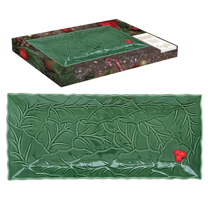 HOLLY & BERRIES GREEN SERVĒJAMAIS ŠĶĪVIS 37X16.5CM, ZAĻŠ, PORCELĀNS